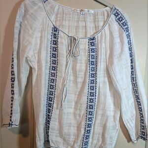 White cotton gauze boho blouse, M